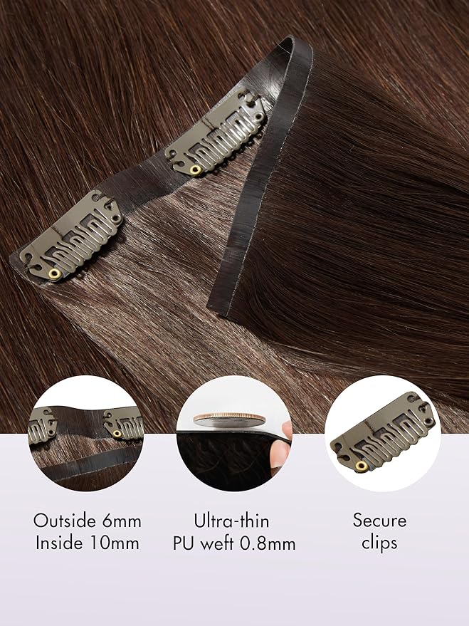 LUVME Clip in Hair Extensions, 135g 20 Inch 7pcs Dark Brown Human Hair Extensions Thick Clip in Extensions Real Human Hair on Double Weft Remy Hair