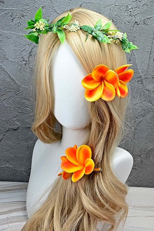 Pack of 2 Real Touch Flowers Hawaiian Flower Hair Clips Plumeria Hibiscus Hair Clips Handmade Hair Accessories for Beach Wedding Bridal Party Mother's Day Women Girls Holiday Gifts (c-819, 2pcs)