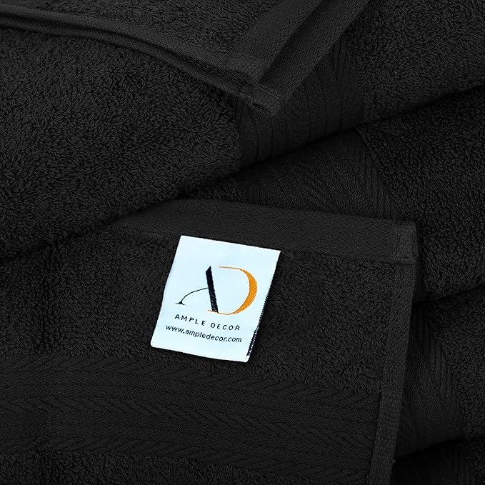 Ample Decor Washcloths Pack of 200 12 X 12 Inch 100% Cotton 600 GSM, Soft Absorbent and Reusable Fingertip Towels, Ideal for Bathroom and Powder Room - Black