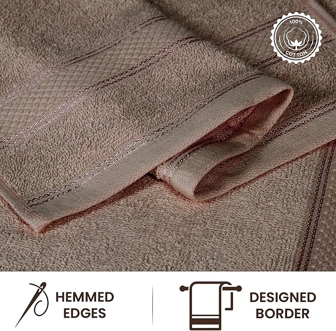 Casa Lino Face Towels & Body Wash Cloths for Showering - 100% Cotton Wash Cloths for Bathroom - Highly Absorbent & Quick Drying Washcloth Set - Cotton Washcloths 24 Pack (12" x 12") - (Brown)