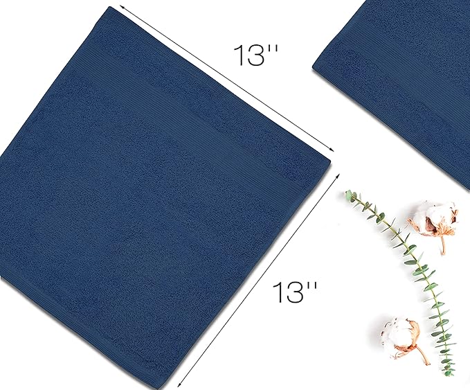 Premium Wash Cloths Pack of 12 (13" x 13") 100% Ring Spun Cotton | Luxury Washcloths | Ultra Soft Face Towels | Highly Absorbent Wash Cloths for face (Navy Blue)