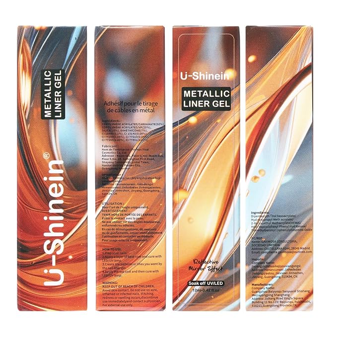 12ml Metallic Painting Gel Liner Nail Art 3D Mirror Chrome Effect Metal Painted Drawing Build in Thin Brush Soak Off UV/LED Silver Striper Gel for Salon Home DIY Manicure