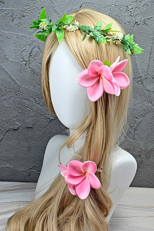 Pack of 2 Real Touch Flowers Hawaiian Flower Hair Clips Plumeria Hibiscus Hair Clips Handmade Hair Accessories for Beach Wedding Bridal Party Mother's Day Women Girls Holiday Gifts (c-823, 2pcs)