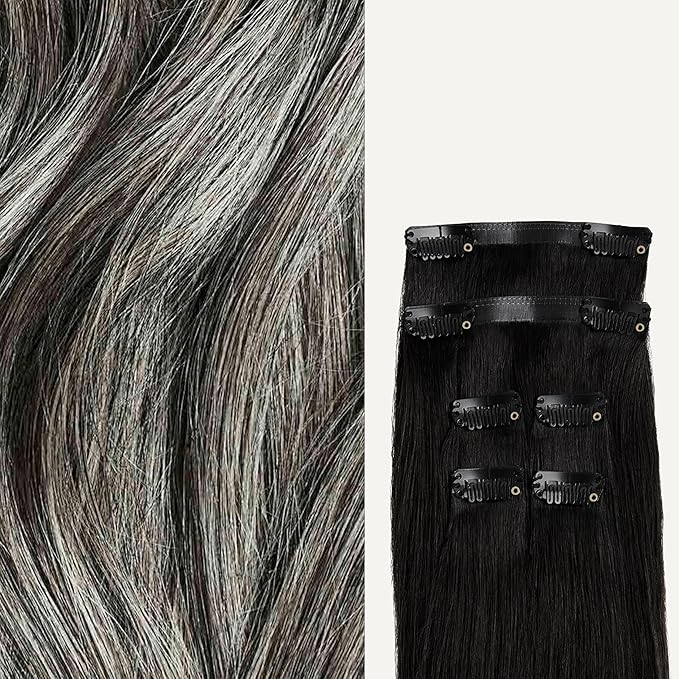 Luxy 100% Remy Human Hair Extensions for Thin Hair Thinning Hair Fill-Ins – 6 Seamless Wefts Multi-Dimensional Color Blend - Natural-Looking Volume & Coverage 50 grams 12" Light Gray Thinning