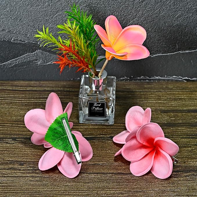 Pack of 2 Real Touch Flowers Hawaiian Flower Hair Clips Plumeria Hibiscus Hair Clips Handmade Hair Accessories for Beach Wedding Bridal Party Mother's Day Women Girls Holiday Gifts (c-832, 2pcs)
