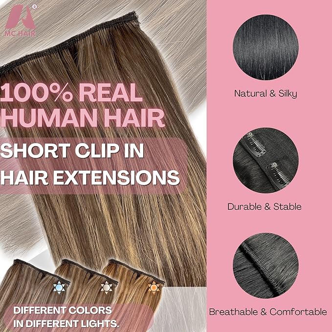 2 Pcs Short Hair Extensions, Clip in Extensions Human Hair for Women Adding Volume 6 inch Medium Brown and Honey Blonde
