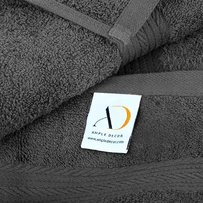 Ample Decor 100% Cotton Bathroom Towel Set of 6-2 Bath Towels, 2 Hand Towels, 2 Washcloths, Machine Washable - Grey Towel Sets