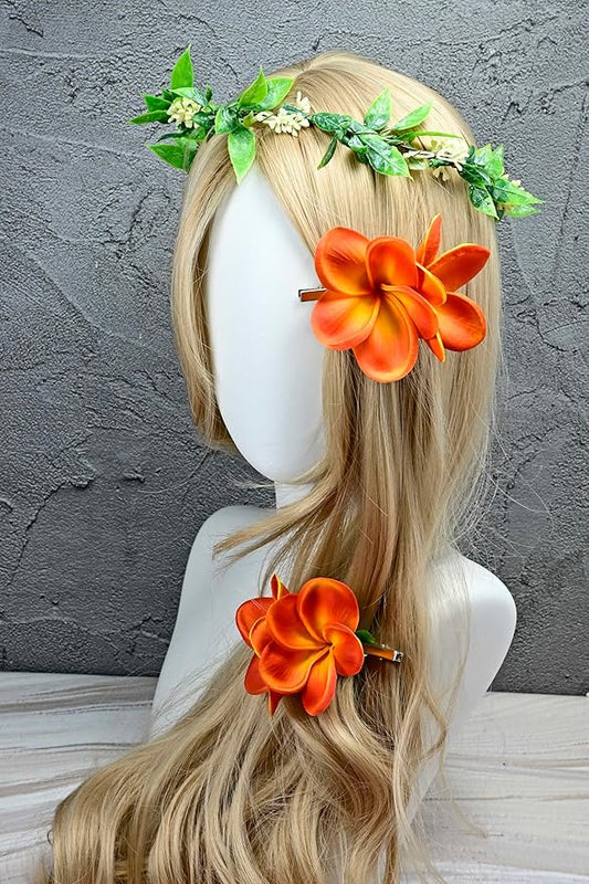 Pack of 2 Real Touch Flowers Hawaiian Flower Hair Clips Plumeria Hibiscus Hair Clips Handmade Hair Accessories for Beach Wedding Bridal Party Mother's Day Women Girls Holiday Gifts (c-825, 2pcs)