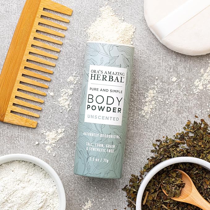 Ora's Amazing Herbal Fragrance Free Body Powder for Women and Men, Unscented Talc Free Talcum Powder, Cornstarch Free Dusting, After Waxing, Natural Sugaring, Foot Powder, Dry Shampoo