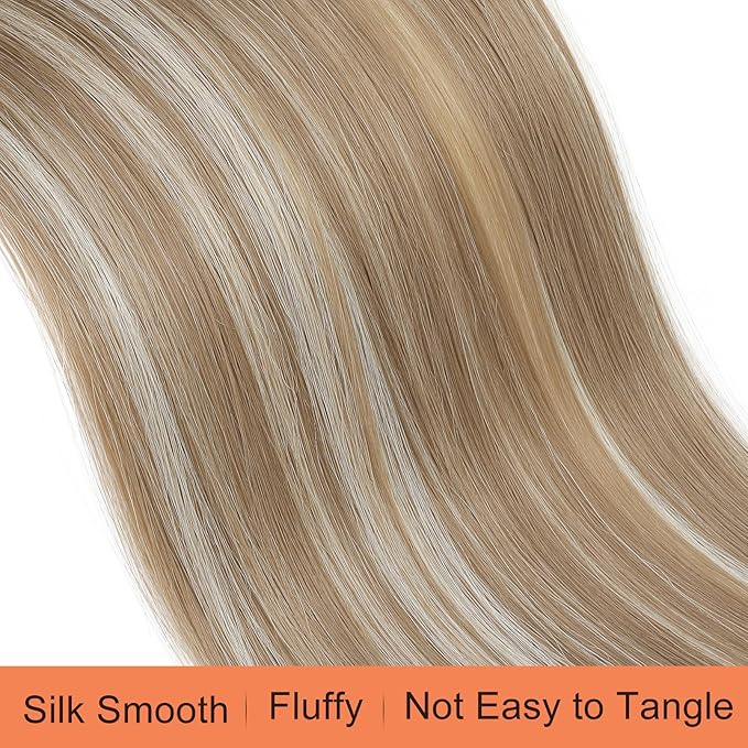SEIKEA 35" Ponytail Extensions Drawstring Long Straight Fake Pony Tail Natural Soft Clip in Hair Extension Synthetic Heat Resistant Hairpiece Ash Brown with Blonde Hightlights