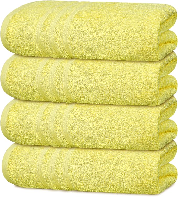 Tens Towels Pack of 4 Soft Bath Towels, 100% Cotton, 27 x 54 Inches, Lightweight & Quick-Dry, Ideal for Daily Bathroom Use, Practical & Comfortable, Yellow
