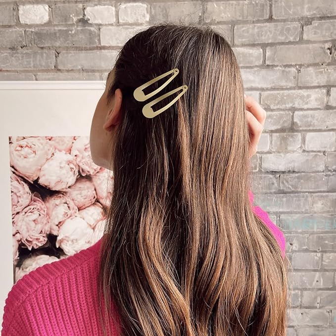 48 PCS Small Metal Barrettes For Women Non Slip Water Drop Snap Clips For Thick Thin Fine Hair Classic Accessories,Gold,1.97 x 0.5 In