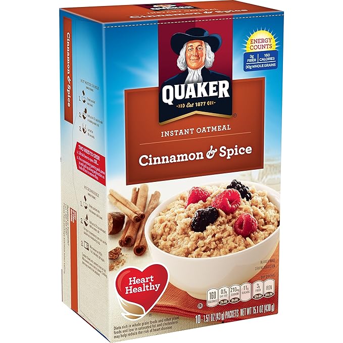 Quaker Instant Oatmeal Cinnamon & Spice, 8-Count Boxes (Pack of 4)