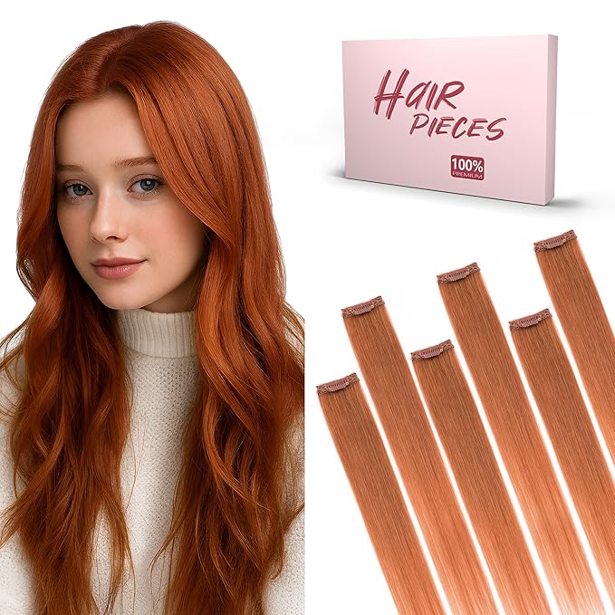 SEGO Single Clip In Hair Extensions Real Human Hair 6 Pcs Individual Clip Ins Highlight Remy Balayage Straight Soft Seamless Hairpieces for Women -22 Inch #33 Dark Auburn