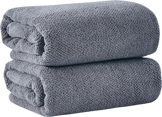 Great Bay Home 100% Cotton Oversized 2 Pack 68x35 Extra Large Towel Set - Absorbent, Quick-Drying, Durable Oversized Bath Sheets for Bathroom Décor (Chambray Blue)