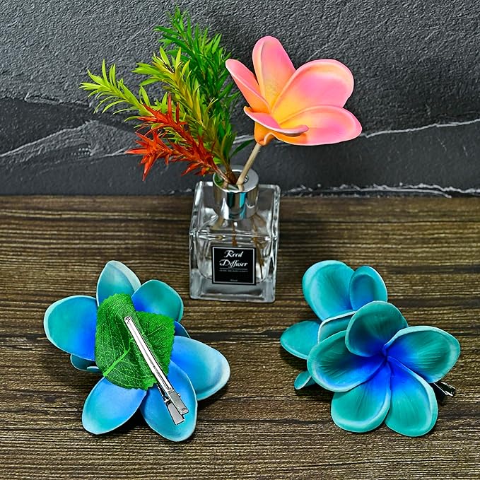 Pack of 2 Real Touch Flowers Hawaiian Flower Hair Clips Plumeria Hibiscus Hair Clips Handmade Hair Accessories for Beach Wedding Bridal Party Mother's Day Women Girls Holiday Gifts (c-837, 2pcs)