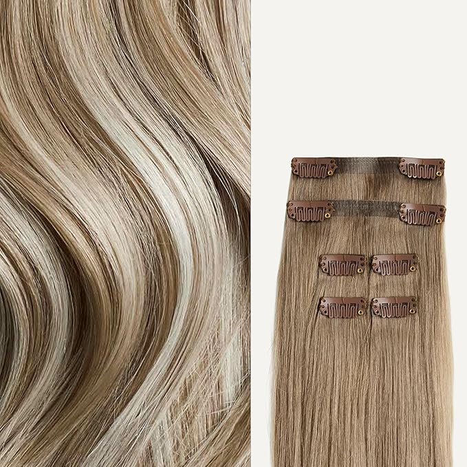 Luxy 100% Remy Human Hair Extensions for Thin Hair Thinning Hair Fill-Ins – 6 Seamless Wefts Multi-Dimensional Color Blend - Natural-Looking Volume & Coverage 50 grams 12" Natural Blonde Balayage