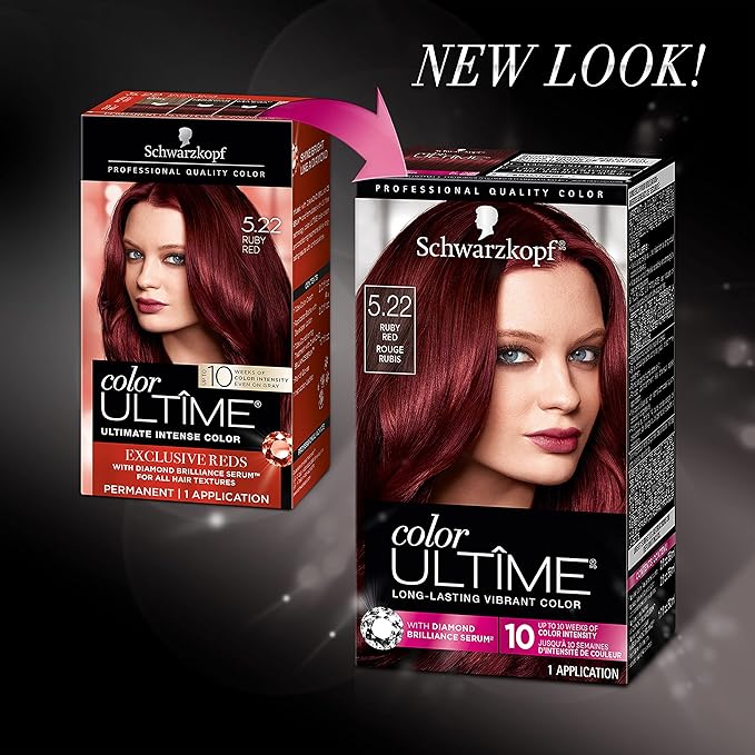 Schwarzkopf Color Ultime Hair Color, 5.22 Ruby Red, 1 Application - Permanent Red Hair Dye for Vivid Color Intensity and Fade-Resistant Shine up to 10 Weeks (Pack of 2)