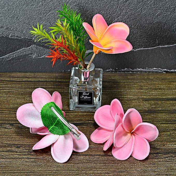 Pack of 2 Real Touch Flowers Hawaiian Flower Hair Clips Plumeria Hibiscus Hair Clips Handmade Hair Accessories for Beach Wedding Bridal Party Mother's Day Women Girls Holiday Gifts (c-823, 2pcs)