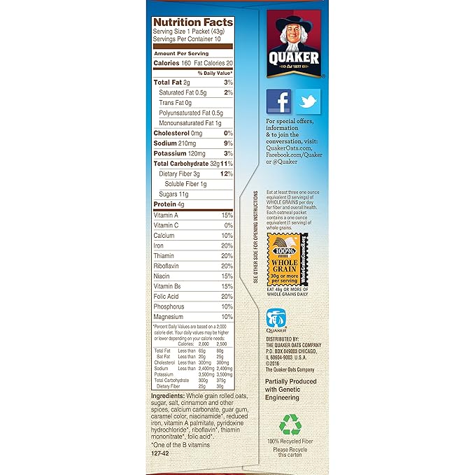 Quaker Instant Oatmeal Cinnamon & Spice, 8-Count Boxes (Pack of 4)