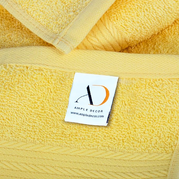 Ample Decor Bath Towels Pack of 16 600 GSM 100% Cotton, Absorbent Soft Premium Quality Machine Washable, Oeko Tex Certified, for Bathroom, Hotel, Spa, Gym, Kitchen - Yellow - 30 X 54 Inch