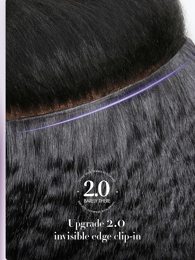 LUVME Invisible Clip in Hair Extensions, Kinky Straight Real Human Hair Remy Hair Clip ins for Women, Natural Human Hair, 24 inch 110g 7Pcs, Natural Black
