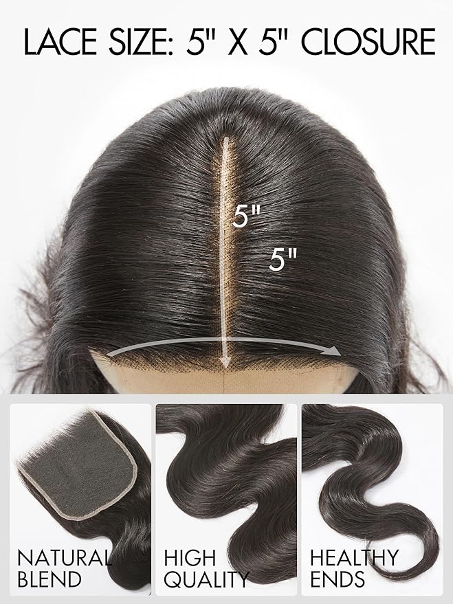 LUVME HAIR 5X5 Body Wave 16" Human Hair Lace Closure