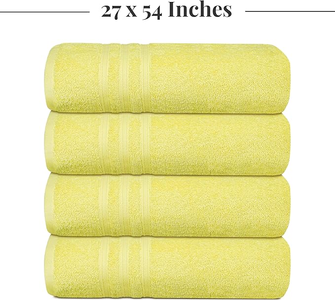 Tens Towels Pack of 4 Soft Bath Towels, 100% Cotton, 27 x 54 Inches, Lightweight & Quick-Dry, Ideal for Daily Bathroom Use, Practical & Comfortable, Yellow