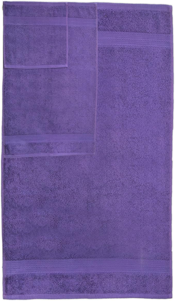 Ample Decor Bathroom Towel Set of 18-4 Hand Towel, 4 Bath Towel, 10 Wash Cloths - Oeko Tex Certified 600 GSM 100% Cotton - High Absorbency Quick Drying, Ideal for Gifting - Purple