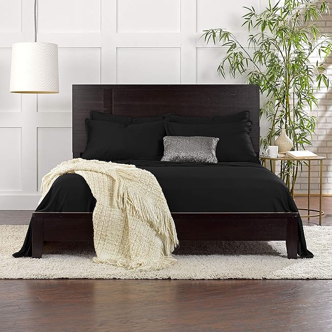 Pure Bamboo Queen Sheets, Genuine 100% Organic Viscose Derived from Bamboo Bed Sheet Set, Luxuriously Soft & Cooling, Double Stitching, 2 Year Quality Promise (Queen, Black)