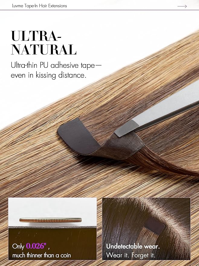 LUVME Invisible Tape in Hair Extensions Human Hair 22 Inch 50g 20pcs Warm Ash Balayage Highlight Straight Double Sided Seamless Tape Extensions