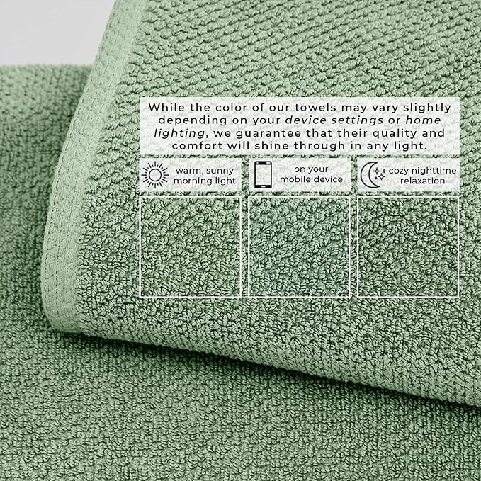 Great Bay Home 100% Cotton 12-Pack 13x13 Wash Cloth - Absorbent, Quick-Drying, Durable Face Towels for Bathroom Decor - Low-Twist, Two-Ply Fibers (Mineral Blue)