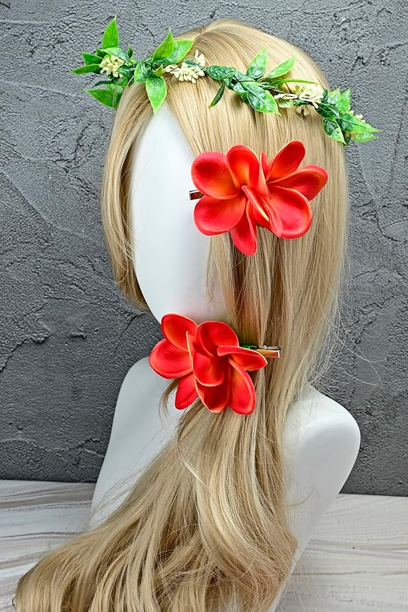 Pack of 2 Real Touch Flowers Hawaiian Flower Hair Clips Plumeria Hibiscus Hair Clips Handmade Hair Accessories for Beach Wedding Bridal Party Mother's Day Women Girls Holiday Gifts (c-831, 2pcs)