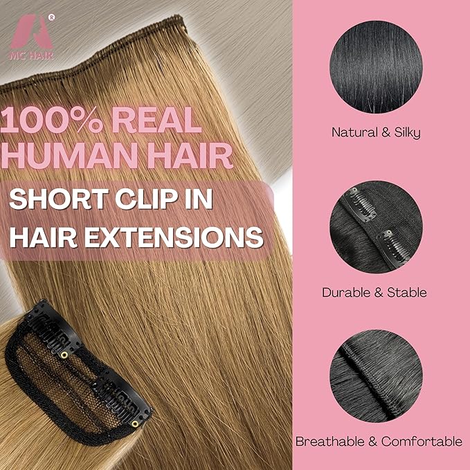 2 Pcs Short Hair Extensions, Human Hair Clip in Extensions for Women Adding Volume 6 inch Chestnut Brown