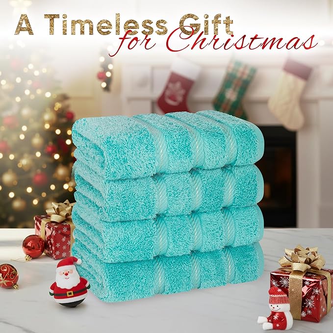 American Soft Linen Luxury Hand Towels for Bathroom, 600 GSM 100% Cotton Turkish 4 Piece Hand Towel Set, 600 GSM Hand Face Towels for Kitchen, Turquoise Blue Hand Towels
