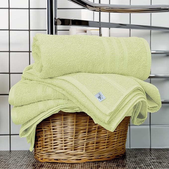 Tens Towels Pack of 4 Soft Bath Towels, 100% Cotton, 27 x 54 Inches, Lightweight & Quick-Dry, Ideal for Daily Bathroom Use, Practical & Comfortable, Light Green