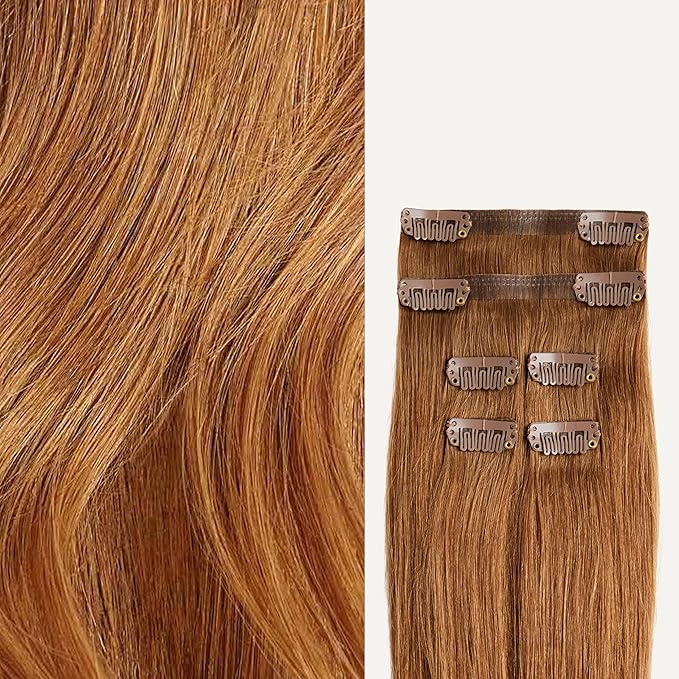 Luxy 100% Remy Human Hair Extensions for Thin Hair Thinning Hair Fill-Ins – 6 Seamless Wefts Multi-Dimensional Color Blend - Natural-Looking Volume & Coverage 95 grams 20" Natural Red Thinning