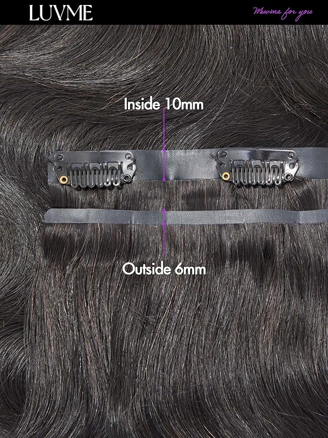 LUVME Body Wave Seamless 110g 7Pcs Clip in Hair Extensions Full Max with 22inch Remy Human Hair Extensions, Natural Black 100% Real Soft Hair