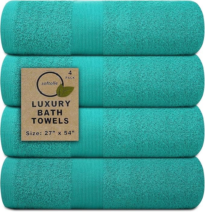 Softolle Luxury Bath Towels Set of 4 (27” x 54”) | Towels for Bathroom | Super Soft | Highly Absorbent Towels for Home, Spa, Gym (Teal)
