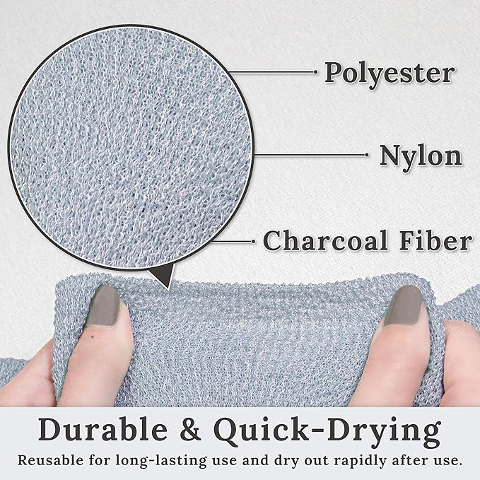 myHomeBody Exfoliating Washcloths for Showering, Loofah Body Scrubber Exfoliator, Back Shower Towel, Bath Washer for Exfoliation, Sky Blue, Set of 2