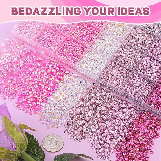 20000Pcs Pink Rhinestones for Bedazzling with 1Pcs B7000 Jewelry Glue, Resin Rhinestones for Crafting Crafts DIY, Bedazzler Kit Gems for Clothing Shoes Tumblers Nail Art Assorted Size 3/4/5/6mm