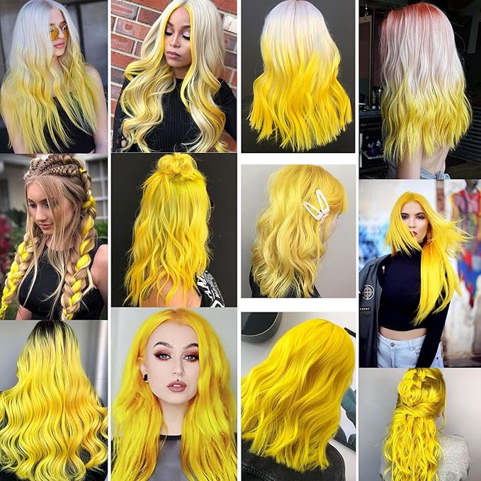 Rhyme 9PCS Princess Party Highlight Yellow Hairpieces 21 inch Colored Hair Extensions Clip in/on for Girls and Women Wig Pieces Hair Accessories (Yellow)