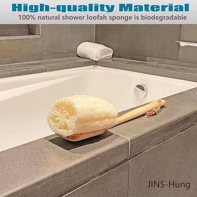 2-Pack Natural Loofah Exfoliating Bath Brush - Body luffa loofa Sponge On a Stick - Sponge Scrubber with Long Wooden Handle Back Brush for Men & Women - Bath Spa Shower