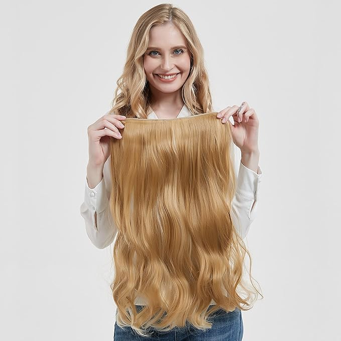 Invisible Wire Hair Extensions Transparent Wire Adjustable Size 4 Secure Clips Long Wavy Curly Secret Hairpiece 18 Inch for Women