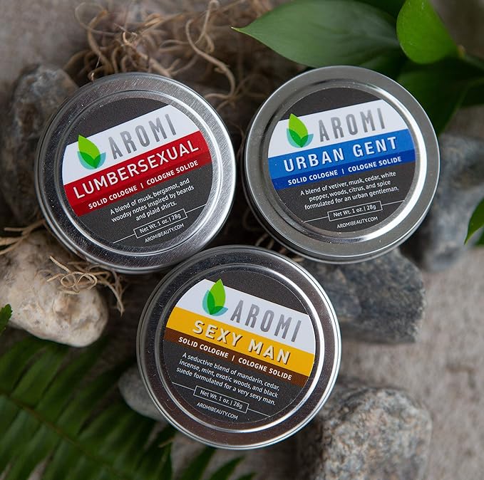 Aromi Solid Cologne for Men | Cashmere Woods, Musk Scent, Powdery Fragrance, Travel, Alcohol-Free, Concentrated, Wax-Based, Gift (Lumbersexual)