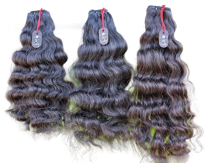 IDM Raw Indian Hair Weft Bundles, Natural Soft Curly, 100% Human Hair (18"20"22" Curly 3Bundles)