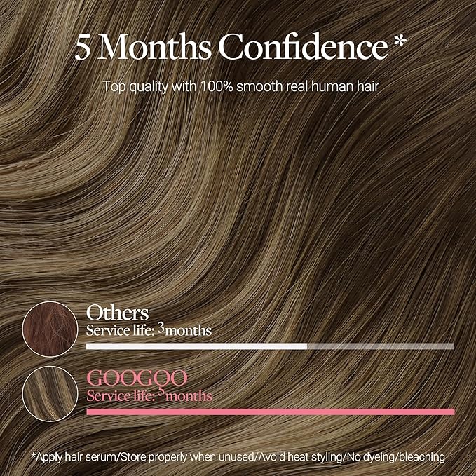GOO GOO Clip in Hair Extensions Real Human Hair, Remy Human Hair Extensions Clip ins for Women, Natural Human Hair, 14inch 120g 7Pcs, 4/27/4 Balayage Chocolate Brown to Caramel Blonde
