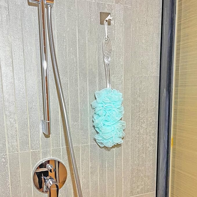 Loofah Back Scrubber for Shower,Long Handle Bath Body Brush Soft Nylon Mesh Loofah Sponge On a Stick,Exfoliating Scrub Cleaning Luffa for Elderly for Men Women(2-Pack,Bule and Green)