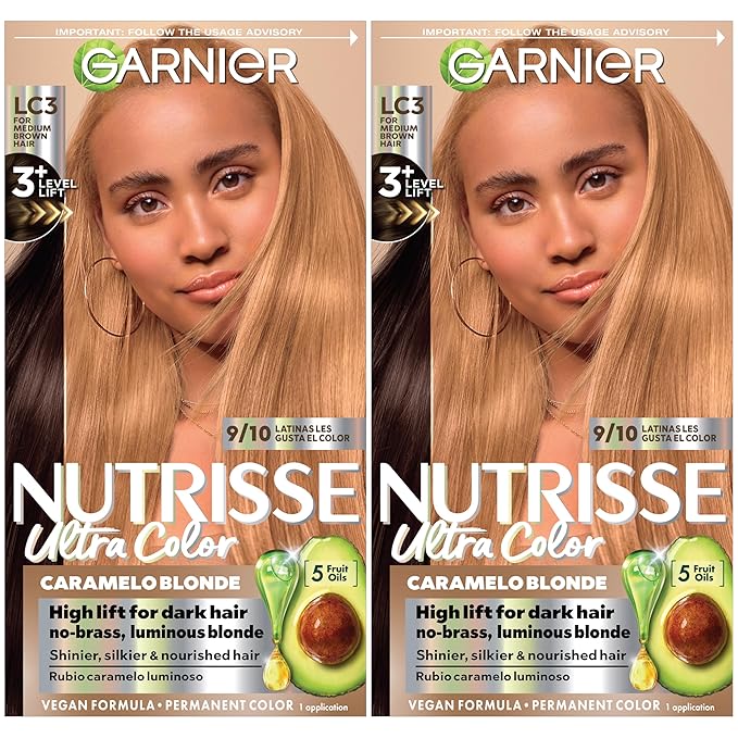Garnier Nutrisse Ultra Color Nourishing Bold Permanent Hair Color Creme, LC3 Hi-Lift Blonde (Tres Leches), Pack of 2, Hair Dye Kit for 8 Weeks of Bold Hair Color Even on Dark Bases