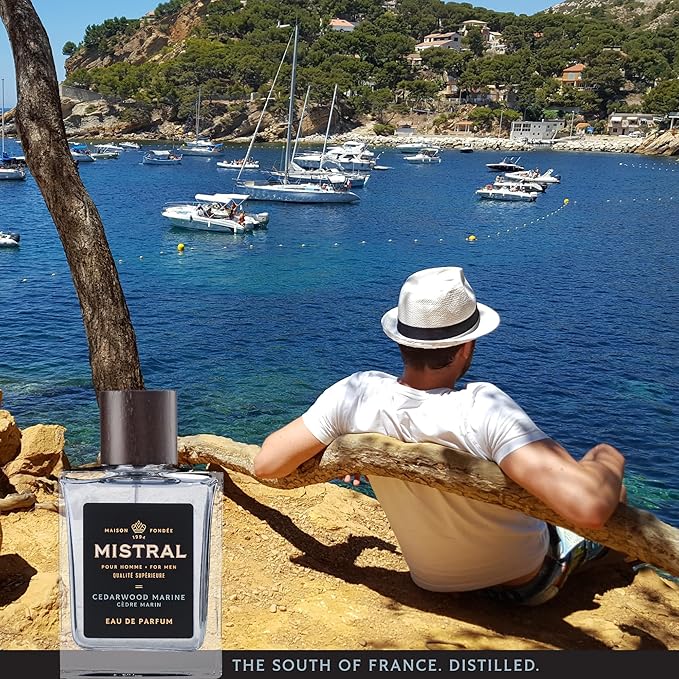 Mistral Men’s Cologne – Cedarwood Marine Eau de Parfum | Fresh & Woodsy Masculine Scent with Marine, Jasmine & Cedarwood | Cruelty-Free & Long-Lasting Perfume for Men, Made in France - 3.4 Oz